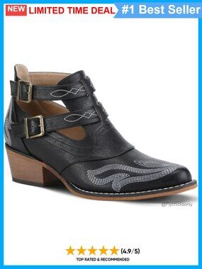 Western Ankle Cowboy Boots Faux Leather Snip Toe Chunky Heel